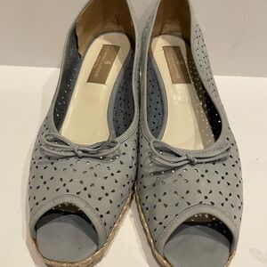Clorinda Antinori Leather Peep-Toe Espadrille Flats - size 41/10